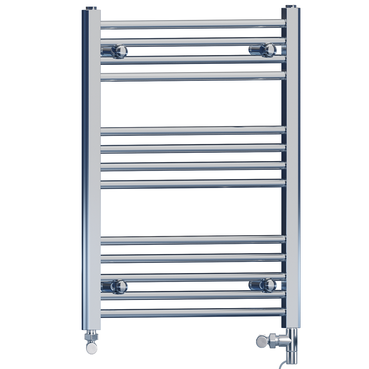 Dual Fuel 600 x 700mm High Flat Chrome Heated Towel Rail Radiator Stock Clearance - (incl. Valves + Electric Heating Kit)