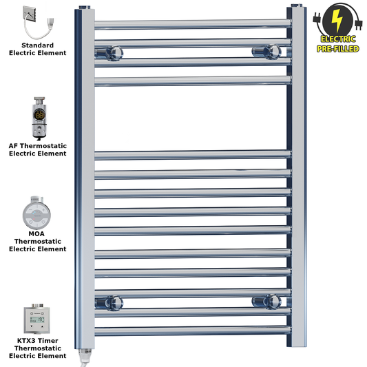 500x750mm Flat Chrome Electric Heated Towel Rail Radiator - Stock Clearance