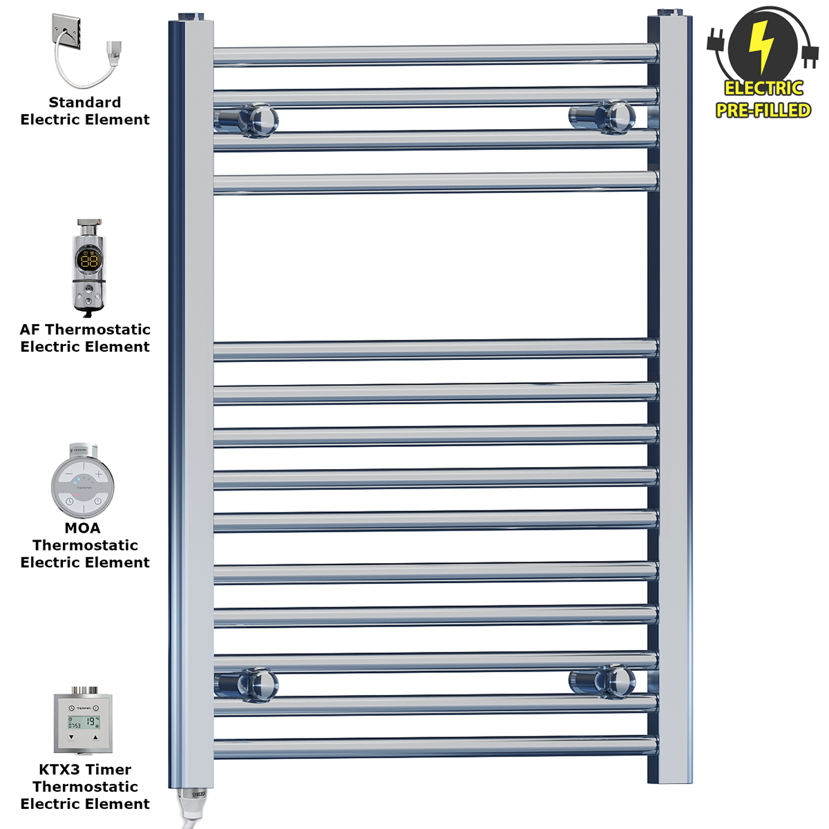 500 x 750mm High Flat Chrome Electric Heated Towel Rail Radiator Stock Clearance