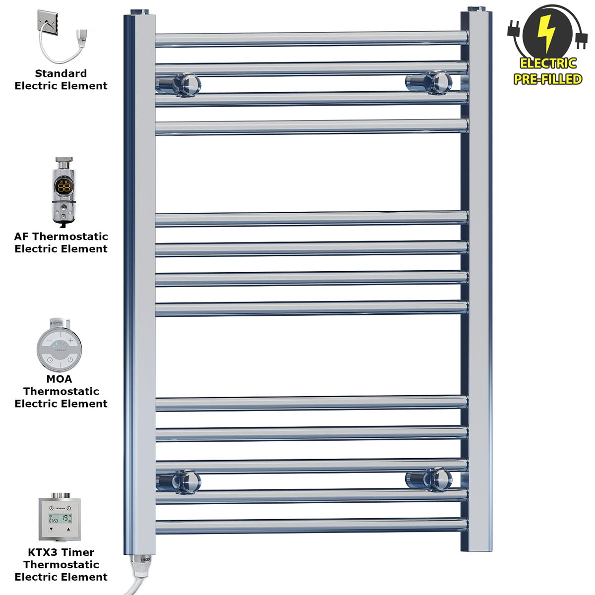 600 x 700mm High Flat Chrome Electric Heated Towel Rail Radiator Stock Clearance