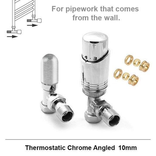 10mm Modern Chrome Angled Thermostatic Radiator Valves (Pair)