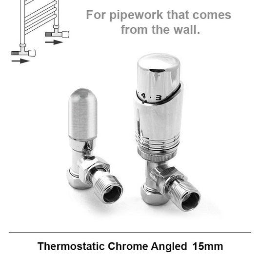 15mm Modern Chrome Angled Thermostatic Radiator Valves (Pair)