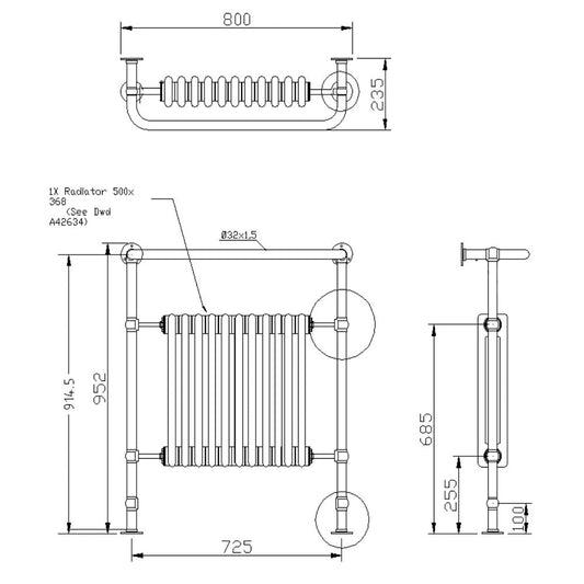 750x950mm Victoria Maxi Traditional Heated Towel Rail Radiator