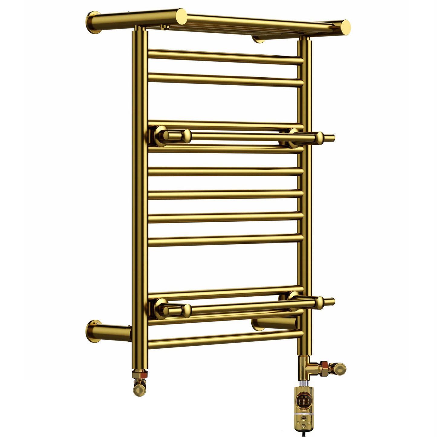 490mm Wide  x 680mm High Dual Fuel Gold Towel Radiator Top Shelf & Two Towel Holder OSLO