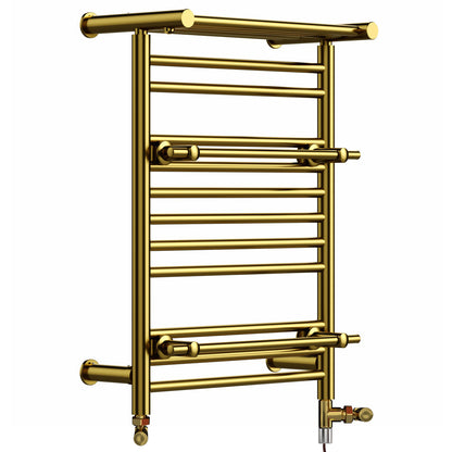 490mm Wide  x 680mm High Dual Fuel Gold Towel Radiator Top Shelf & Two Towel Holder OSLO