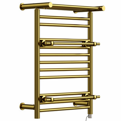 490mm Gold Electric Towel Rail - Oslo (Top Shelf + 2 Towel Holders) 