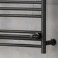 490mm Black Heated Towel Rail - Oslo (Top Shelf + 2 Towel Holders) 