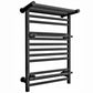 490mm Black Heated Towel Rail - Oslo (Top Shelf + 2 Towel Holders) 