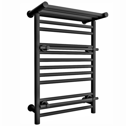 490mm Black Heated Towel Rail - Oslo (Top Shelf + 2 Towel Holders)