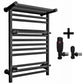 490mm Black Heated Towel Rail - Oslo (Top Shelf + 2 Towel Holders) 
