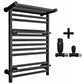 490mm Black Heated Towel Rail - Oslo (Top Shelf + 2 Towel Holders) 