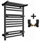 490mm Black Heated Towel Rail - Oslo (Top Shelf + 2 Towel Holders) 