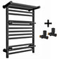 490mm Black Heated Towel Rail - Oslo (Top Shelf + 2 Towel Holders) 