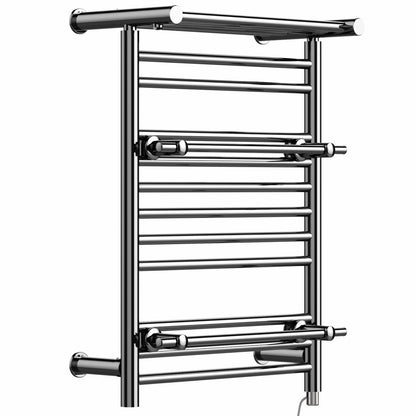  490mm Chrome Electric Towel Rail - Oslo (Top Shelf + 2 Towel Holders) 