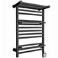 490mm Black Electric Towel Rail - Oslo (Top Shelf + 2 Towel Holders) 