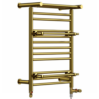  490mm Gold Dual Fuel Towel Rail - Oslo (Top Shelf + 2 Towel Holders) 