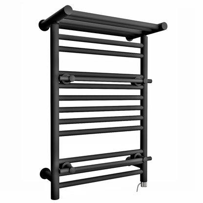  490mm Black Electric Towel Rail - Oslo (Top Shelf + 2 Towel Holders) 