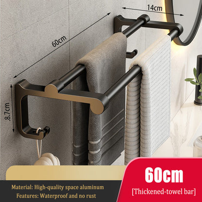  Black Wall Mounted Bathroom Towel Rail Holder - Storage for Towels (Two Bars) 