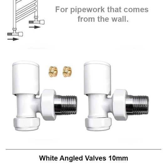 10mm Modern White Angled Radiator Valves (Pair)