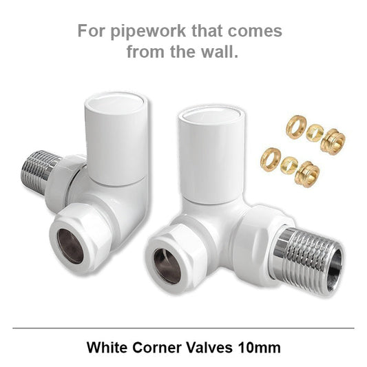10mm Modern White Round Corner Radiator Valves (Pair)