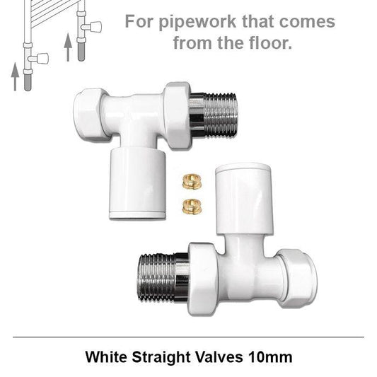 10mm Modern White Straight Radiator Valves (Pair)