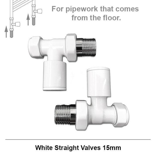 15mm Modern White Straight Radiator Valves (Pair)