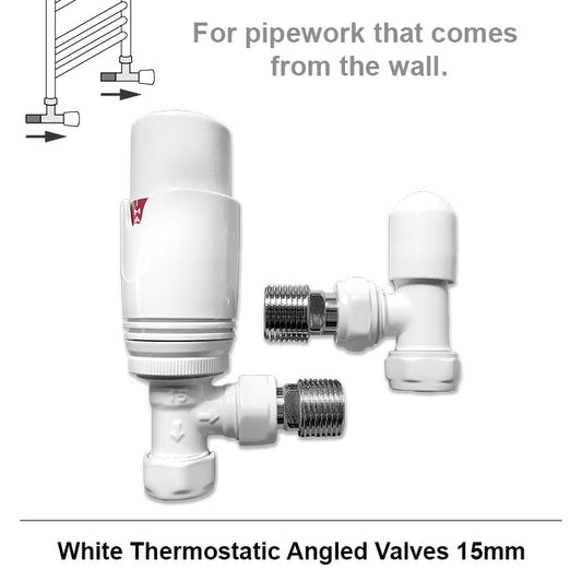 15mm Modern White Angled Thermostatic Radiator Valves (Pair)