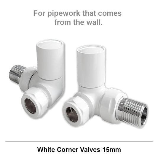 15mm Modern White Round Corner Radiator Valves (Pair)