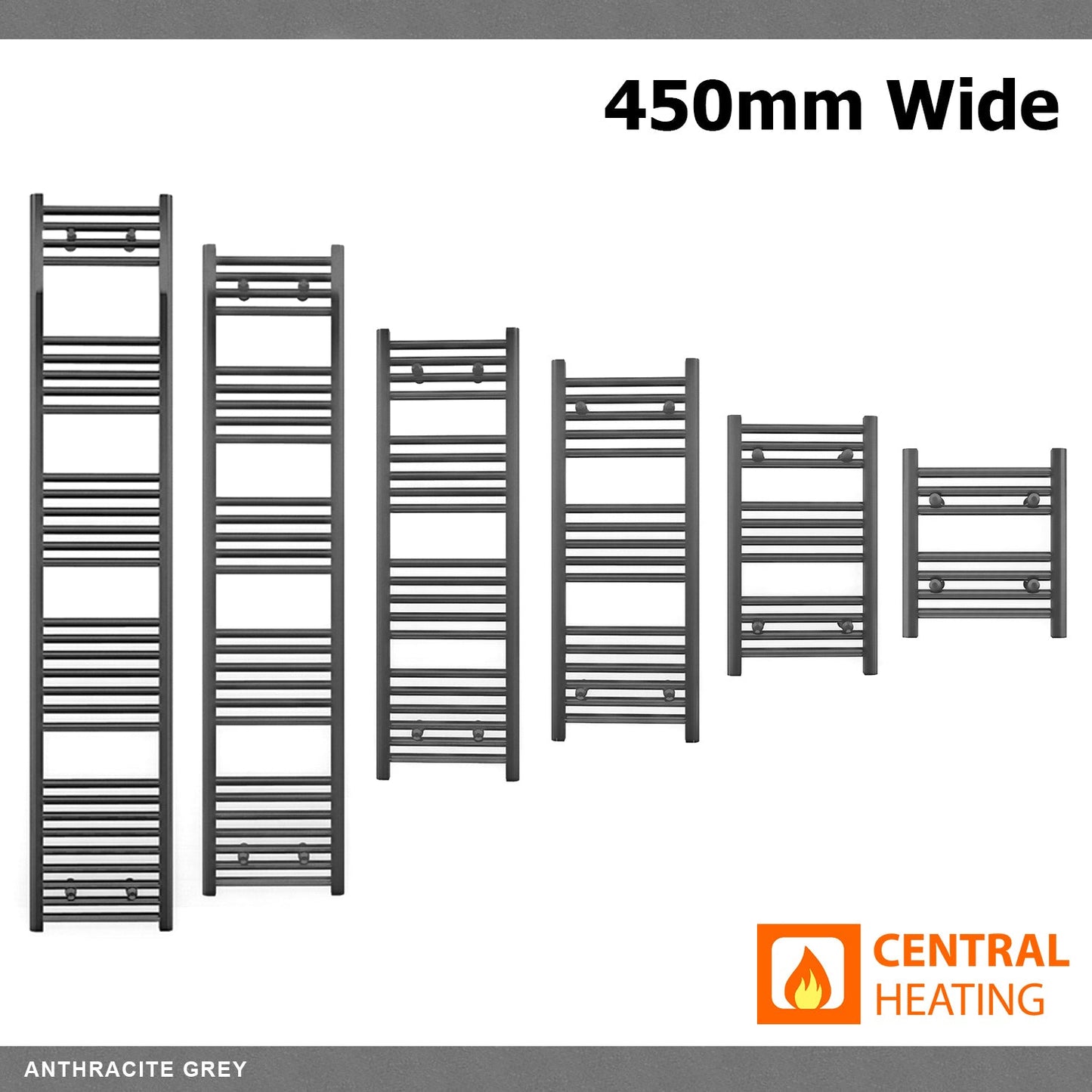 450mm Wide - Heated Towel Rail Radiator - Anthracite Grey - Straight