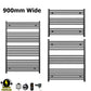 900mm Wide - Electric Heated Towel Rail Radiator - Flat Black - Straight