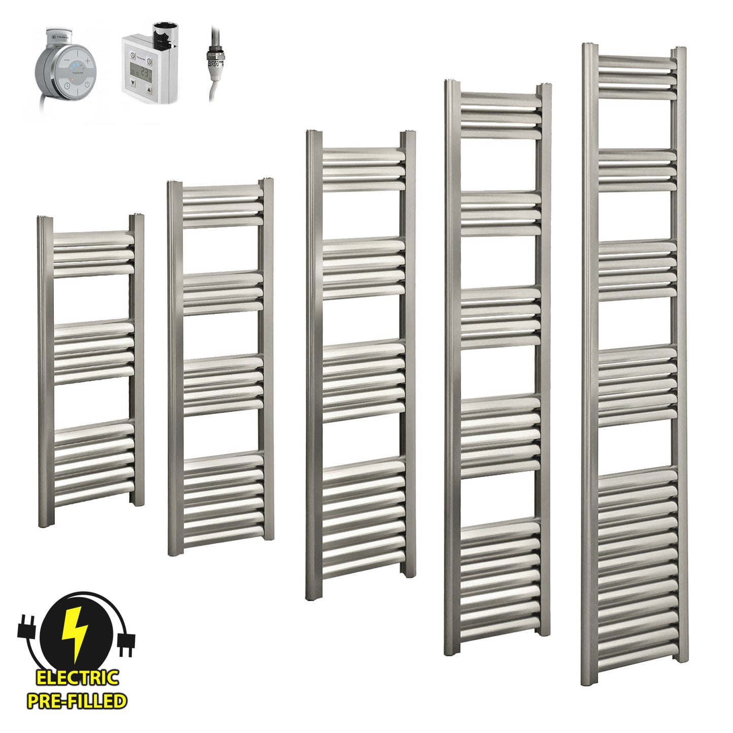 300mm Wide - Accuro Korle Electric Radiator Brushed Chrome Nickel Heated Towel Rail