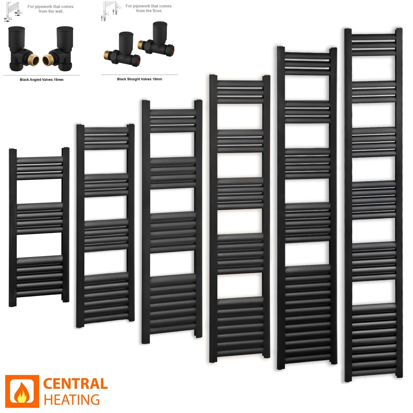 300mm Wide - Accuro Korle Matt Black Designer Heated Towel Rail Radiator