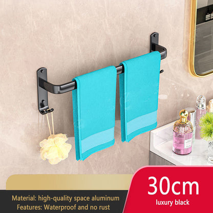  Black Wall Mounted Bathroom Towel Rack Storage Organizer - Adjustable Width 30-80cm 