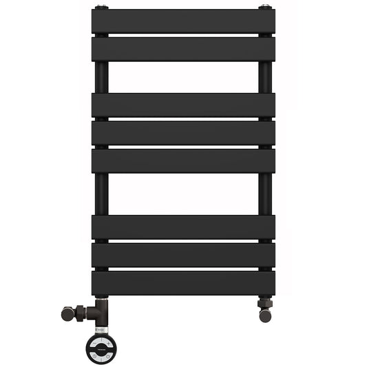 500 x 800mm Flat Panel Matt Black Dual Fuel Panel Towel Rail Radiator