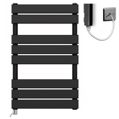  500x800mm Matt Black Designer Bathroom Electric Heated Panel Towel Rail Radiator 
