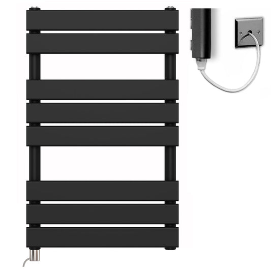 500x800mm Matt Black Designer Bathroom Electric Heated Panel Towel Rail Radiator