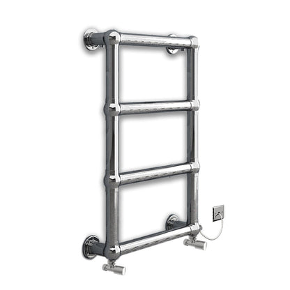 Dual Fuel 500 x 750mm Straight Chrome Charlotte Designer Heated Towel Rail Radiator - (incl. Valves + Electric Heating Kit)