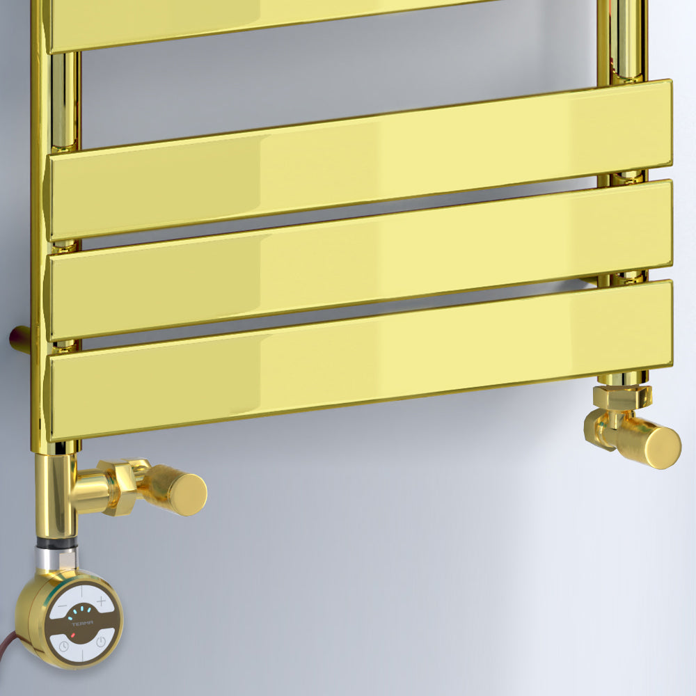 Dual Fuel -500 x 800mm Straight Gold Panel Heated Towel Rail - (incl. Valves + Electric Heating Kit)