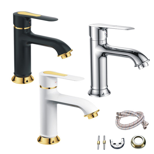 Black White Chrome Gold Bathroom Tap - Brass Single Lever Faucet Mixer for Sink or Bath