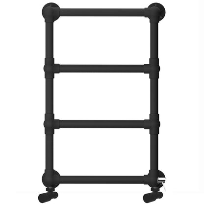  Dual Fuel Modern Matt Black Heated Towel Rail 500 x 750mm Charlotte (Incl. Valves + Electric Heating Kit) 