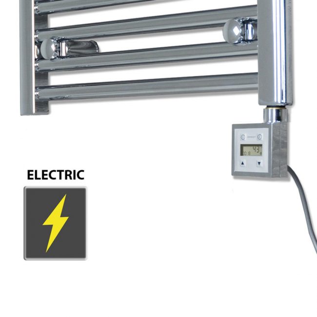 Small 450mm x 400mm Straight Chrome Electric Pre-Filled Heated Towel Rail Radiator
