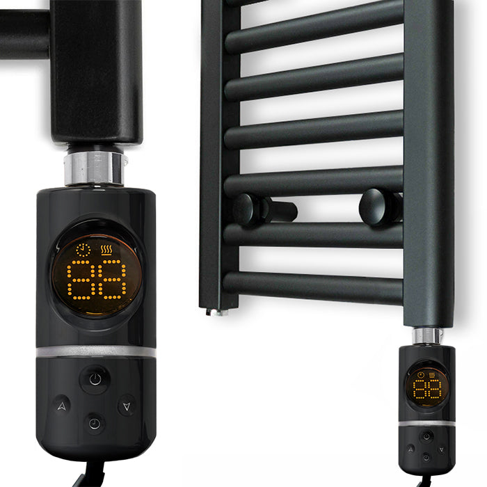Small 400mm x 800mm Straight Matt Black Electric Pre-Filled Heated Towel Rail Radiator
