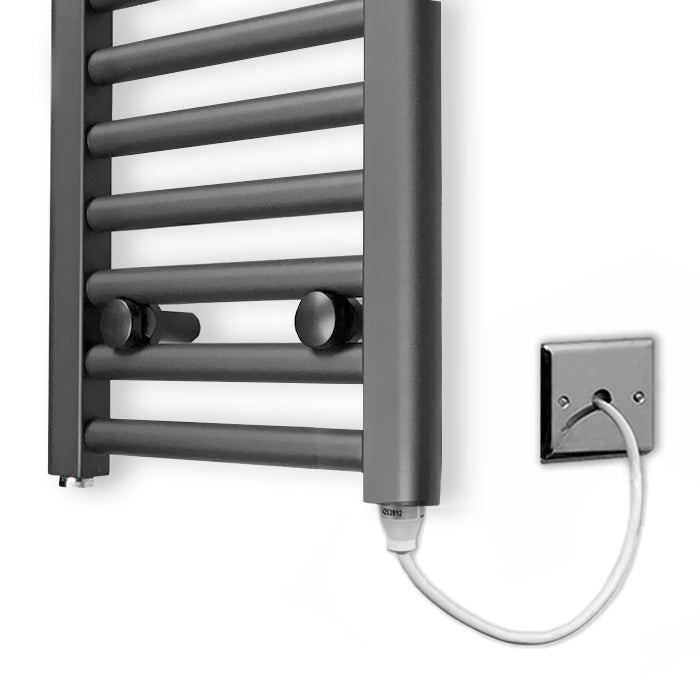 Small 300mm x 700mm  Anthracite Grey Electric Pre-Filled Heated Towel Rail Radiator