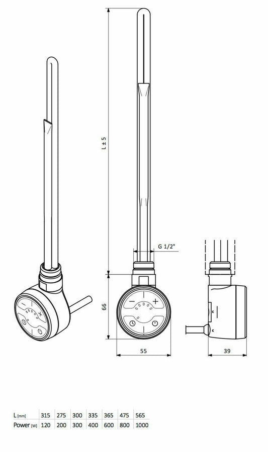 White Electric Element Only - Terma Moa (for Heated Towel Rail)