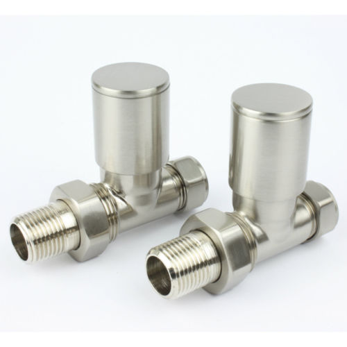 15mm Straight Brushed Nickel Radiator Valves (Pair)