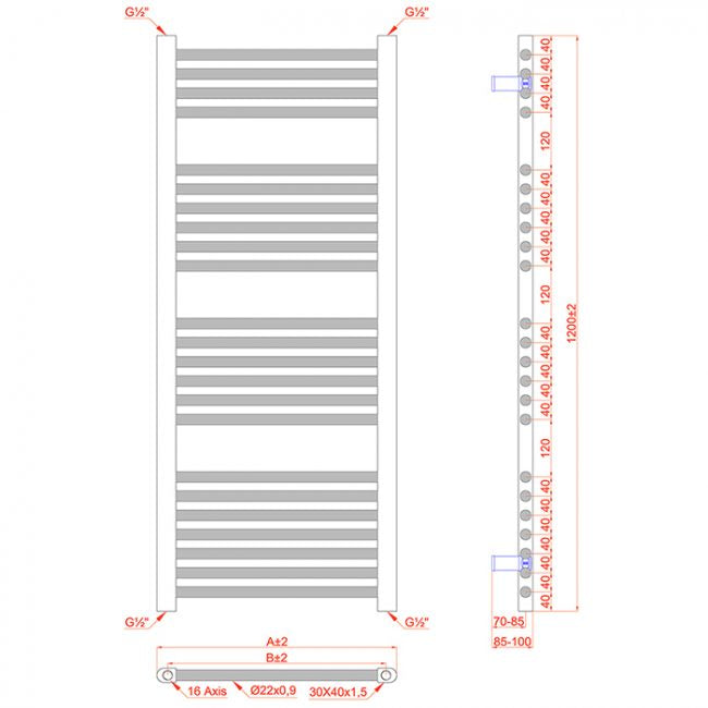 400mm x 1200mm Straight Matt Black Electric Pre-Filled Heated Towel Rail Radiator