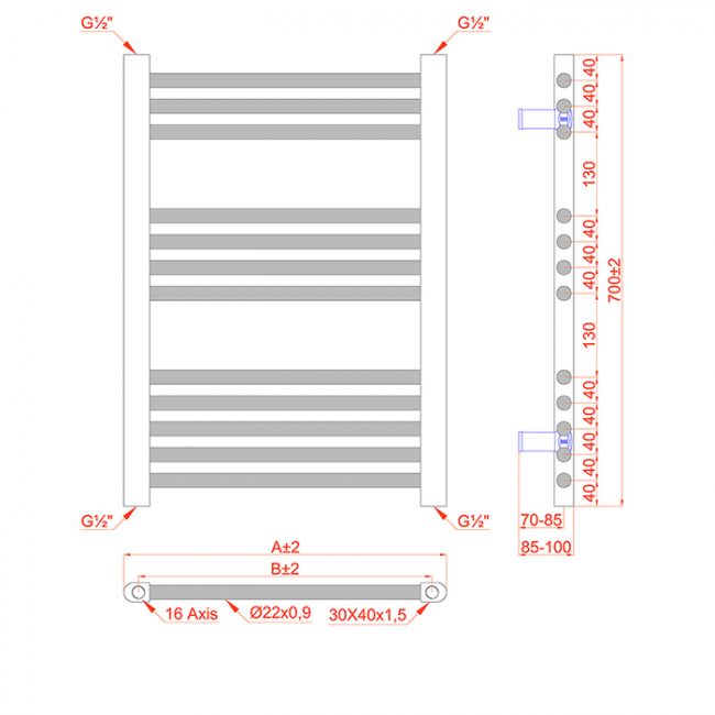 Small 500mm x 700mm Straight Chrome Electric Pre-Filled Heated Towel Rail Radiator
