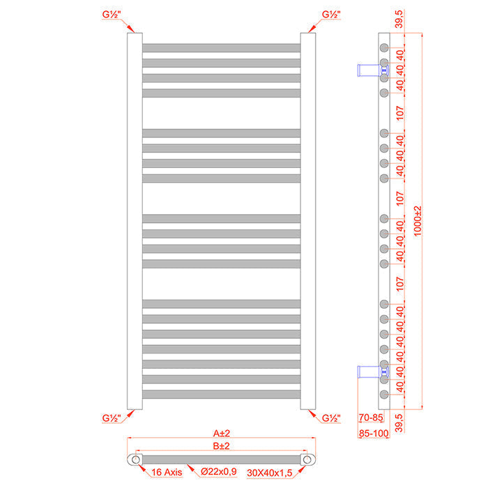 technical drawing radiator 400mm