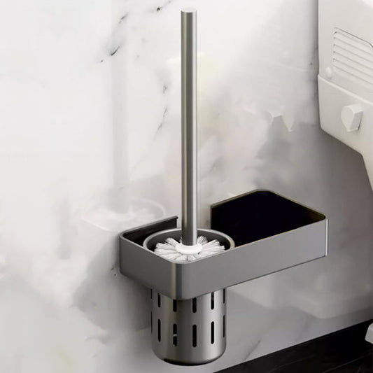 Black & Gray Toilet Brush Holder with Metal Bowl for Bathroom