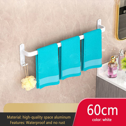  White Wall Mounted Bathroom Towel Rack Storage Organizer - Adjustable Width 30-80cm 